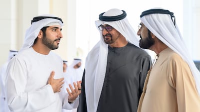 The President receives Sheikh Mohammed bin Rashid and Sheikh Hamdan bin Mohammed
