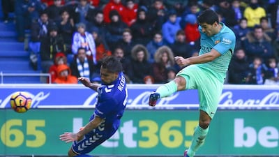 Barcelona’s Luis Suarez scores his side’s sixth goal. Gonzalo Arroyo Moreno / Getty Images