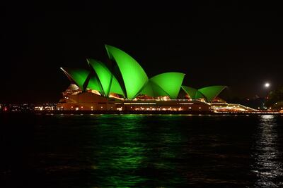 Australia's Sydney Opera House joined Tourism Ireland’s Global Greening again this year. Courtesy Tourism Ireland.