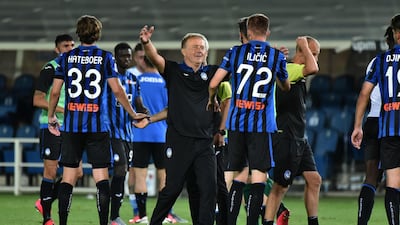Atalanta celebrate after beating Lazio at the Gewiss Stadium in Bergamo. EPA