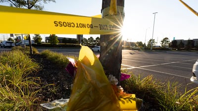 Floral tributes at the scene of the shooting in Mississauga.