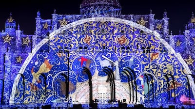 A moment featuring traditional calligraphy and art during the Sharjah Light Festival's opening night. Reem Mohammed / The National