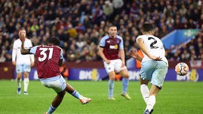 Aston Villa's Leon Bailey scores their fourth. Reuters