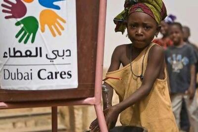 Aissata TelyCooks, an 8-year-old child in Mali washes her hands with soap the Dubai Cares installed next to school latrines.