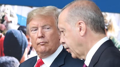 President Donald Trump and Turkey's President Recep Tayyip Erdogan at Nato headquarters in Brussels, earlier this year. EPA/