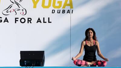 Shilpa Shetty at the XYoga Dubai Festival. The Bollywood actress is to release The Great Indian Diet book in the UAE. Pawan Singh / The National
