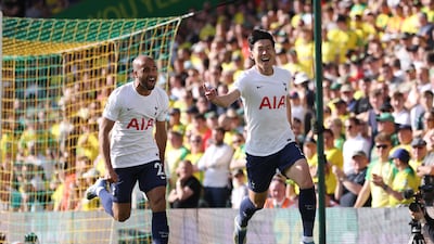 Son Heung-min celebrates with Lucas Moura after scoring Tottenham's fourth goal. Reuters