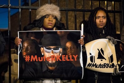 #MuteRKelly supporters protest outside R Kelly's studio. Lifetime's "Surviving R. Kelly" series which aired earlier this month, looks at the singer's history and allegations that he has sexually abused women and girls. AP