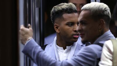 Brazil forwards Rodrygo and Antony arrive at the Hamad International Airport. AFP