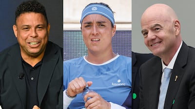 Left to right: Former Brazil star Ronaldo Nazario, Tunisian tennis player Ons Jabeur and the Fifa president Gianni Infantino. AFP / Reuters