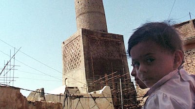 The leaning Al Hadba minaret in Mosul, Iraq in 1998. AP Photo