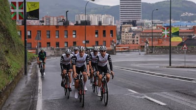 UAE Team Emirates riders during a team training session in Bilbao, Spain. AFP