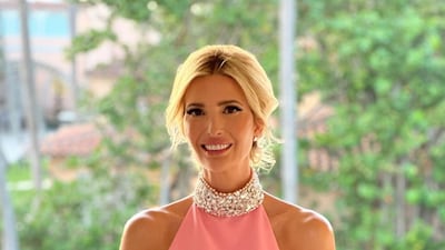 Ivanka Trump, wearing a pink Miu Miu crop top and skirt set, at Tiffany Trump's wedding rehearsal dinner on November 11, 2022. Photo: Instagram / Ivanka Trump