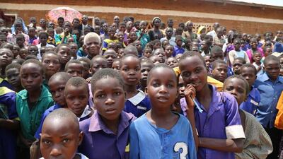 Children from district schools in Thyolo, Malawi, at the launch of a project by Dubai Cares that will invest Dh1.8 million in education facilities in the region to keep young girls in school. Courtesy Dubai Cares