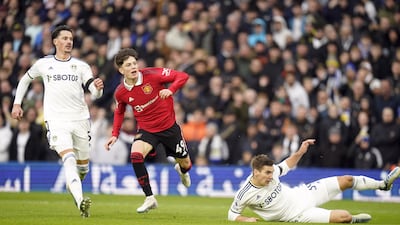 Manchester United's Alejandro Garnacho scores their second. PA
