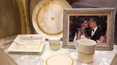 Royal wedding souvenirs display Prince Albert II of Monaco and his South African swimming champion fiancee Charlene Wittstock. AFP