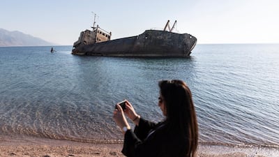 The Georgios G shipwreck, otherwise known as the “Saudi Titanic”, is a favourite picture spot for visitors. Reem Mohammed / The National