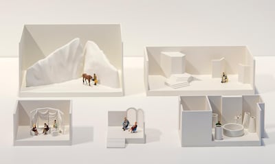 Younis’s ‘Drachmas’ (2018), miniature dioramas of famous Arab TV programmes. Courtesy Sharjah Art Foundation