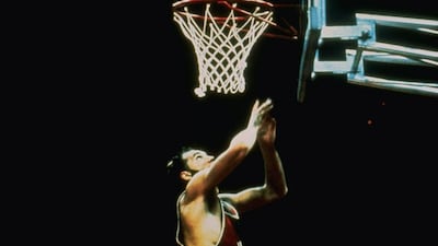 1972 Olympics: In this Sept. 10,1972 file photo, Soviet Union basketball team player Aleksandr Belov scores the winning basket to push his team past the United States 51-50 during the summer Olympics in Munich. (AP Photo, File)
