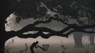 An Indian youth plays cricket in the Maidan area of Kolkata on November 29, 2015. Dibyangshu Sarkar / Agence France-Presse