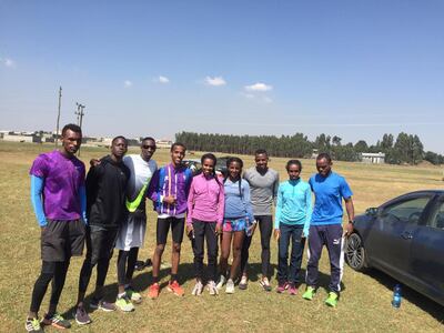 Abdulsalam Farah, fourth from left, next to Genzebe Dibaba in Ethiopia in 2019. Photos supplied by Abdulsalam Farah