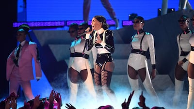 Monae was surrounded by back-up dancers. AFP