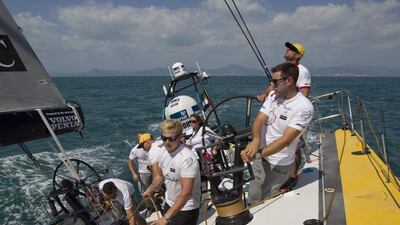 The crew aboard the Abu Dhabi Ocean Racing boat, Azzam, did a test sail near the shores of Sanya, China, yesterday. Ian Roman / VOR