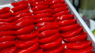 Kutsinta is a type of steamed rice cake found throughout the Philippines. Made from a mixture of tapioca or rice flour, brown sugar and lye, enhanced with red or yellow food colouring or annatto extract