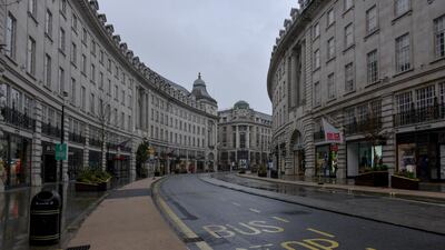 A deserted Regent Street in London as the third national lockdown continues. AP Photo