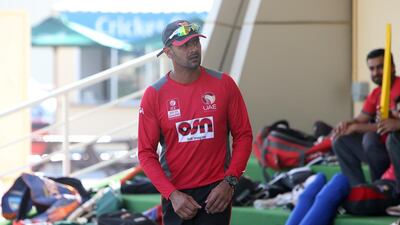 Owais Shah on the sidelines as the UAE take on a development team at The Sevens cricket pitch in Dubai. Pawan Singh / The National