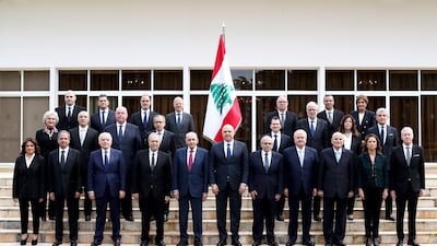 Members of the newly formed Lebanese government with President Joseph Aoun, Parliament Speaker Nabih Berri and Prime Minister Nawaf Salam at the presidential palace in Baabda, east Beirut. EPA