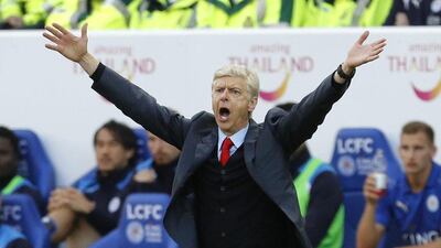 Arsenal manager Arsene Wenger remonstrates during the Premier League match against Leicester City at the King Power Stadium on Saturday, August 20, 2016. Darren Staples / Reuters