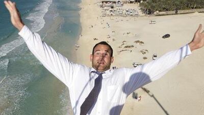 David Nihall bungee jumps off a crane at Napa Bungee above Jumeirah Beach in Dubai.