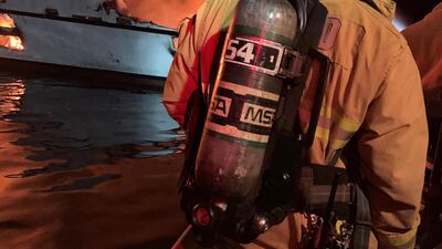 Ventura County Fire Department personnel respond to a boat fire on a 75-foot (23-meter) vessel off Santa Cruz Island, California, U.S. September 2, 2019. Ventura County Fire Department/Handout via REUTERS. THIS IMAGE HAS BEEN SUPPLIED BY A THIRD PARTY. NO RESALES. NO ARCHIVES