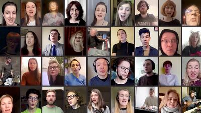 A choir rehearsing online using a Zoom platform. Reuters