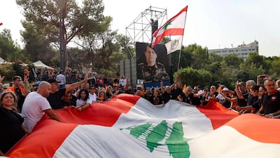 Supporters of Lebanon's President Michel Aoun at the presidential palace in Baabda. AFP