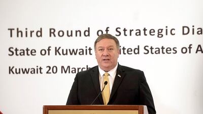 Secretary of State Mike Pompeo speaks during a news conference with Kuwait's Foreign Minister Sabah Al-Khalid al-Sabah. Reuters