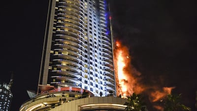 The spread of the New Year’s Eve blaze in 2015 at The Address Downtown Dubai hotel was blamed on cladding. EPA
