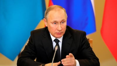 Russian president Vladimir Putin attends a session of the Collective Security Treaty Organisation in St. Petersburg, Russia. Michael Klimentyev / Reuters