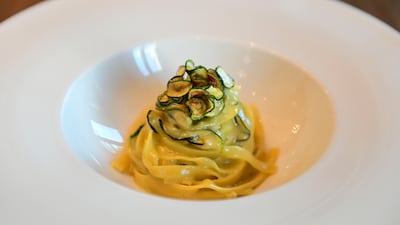 Sample Fettuccina Alla Nerano with homemade bavetta, zucchini and Parmesan at Michelin-starred Talea by Antonio Guida. Khushnum Bhandari / The National