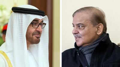 UAE President Sheikh Mohamed and Pakistan's Prime Minister Shehbaz Sharif. Photos: UAE Presidential Court