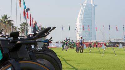 Ironman Dubai had the Burj Al Arab as backdrop. Leslie Pableo for The National