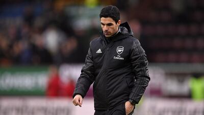 Mikel Arteta leaves the match against Burnley in February. AFP