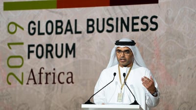 Majid Saif Al Ghurair, chairman of Dubai Chamber, addressing Global Business Forum Africa in Dubai. Courtesy Dubai Chamber