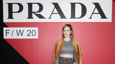 Rachel Brosnahan attends the Prada show during Milan Fashion Week on February 20, 2020. Getty Images