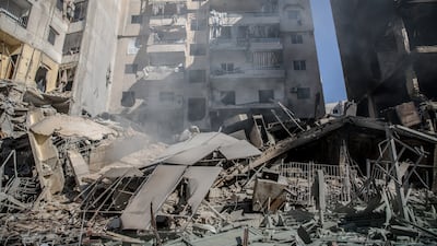 The aftermath of an Israeli strike on a Hezbollah-linked financial institution in Dahiyeh, southern Beirut, in 2024. Getty Images