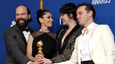 The cast of 'Fleabag' pose with their Best Television Series - Musical or Comedy award, during the 77th annual Golden Globe Awards on January 5, 2020, at The Beverly Hilton hotel in Beverly Hills, California. EPA