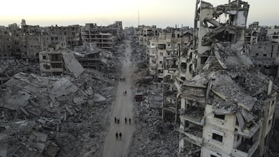 An aerial view of the Sheikh Ridwan district of Gaza city shows the heavy destruction left behind after the war. Getty Images