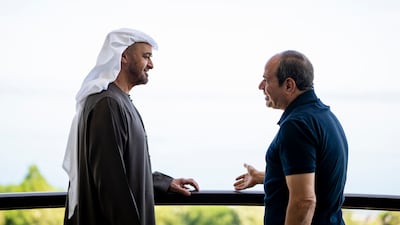 President Sheikh Mohamed meets Egyptian President Abdel Fattah El Sisi on the sidelines of the G7 in France. Photo: UAE Presidential Court