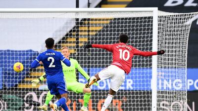Leicester City's Kasper Schmeichel saves a shot from Manchester United's Marcus Rashford. Reuters
